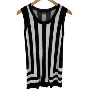 Lior‎ Paris Stripe Knit Sleeveless Sweater Scoop Neck Black White Women Small